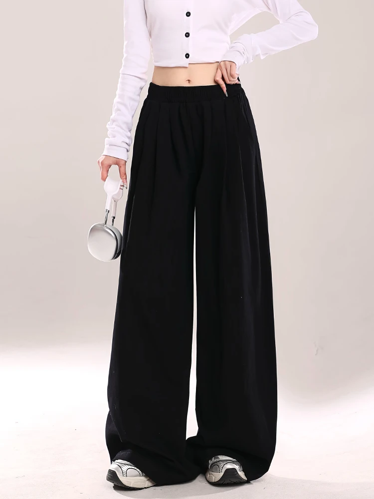 

Женские летние брюки с высокой талией, драпированные, свободного кроя, повседневные, прямые, элегантные, для офиса, простой дизайн, длинные