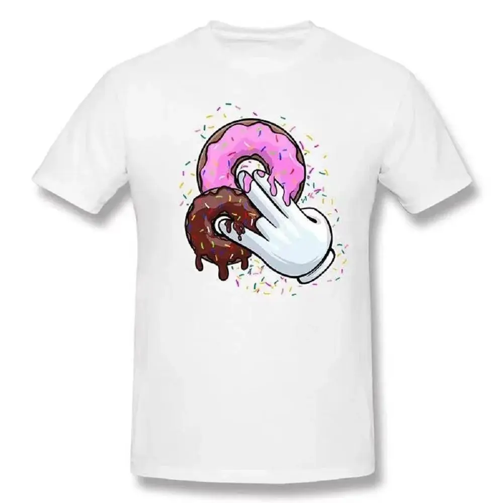 Hip Hop Cartoon Men Women Fun T-Shirt Advanced Comic Cotton Men's T-Shirt Pink Donut Print Everyday Casual Loose Short Sleeve