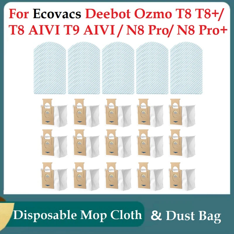 

65Pcs For Ecovacs Deebot Ozmo T8 T8+/ T8 AIVI T9 AIVI / N8 Pro/ N8 Pro+ Robot Vacuum Accessories Disposable Mop Cloth Dust Bag