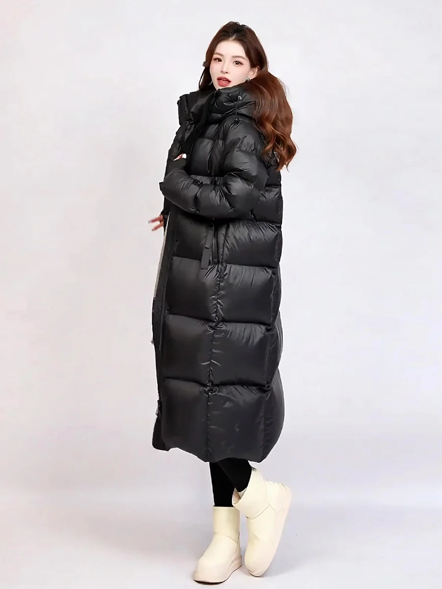 

Winter 2025 Women's Faionable Versatile ort plus Size White Du down Jaet Coat Thiened Warm Commute Sle Hooded Long