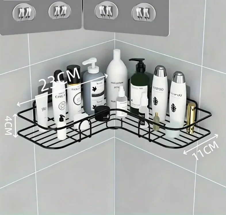 Organize shampoo, soap, and skincare essentials with a single-tier corner shower shelf. Its open-grid design helps drain water while making use of unused bathroom corner space.