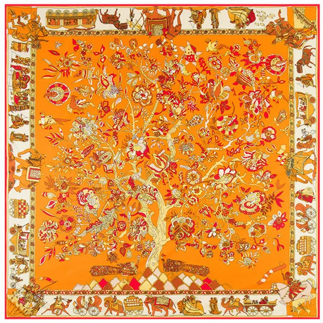 

100% Silk Scarf Women Large Shawls Stoles Life Tree Print Square Scarves Echarpes Foulards Femme Wrap Bandanas 130*130CM