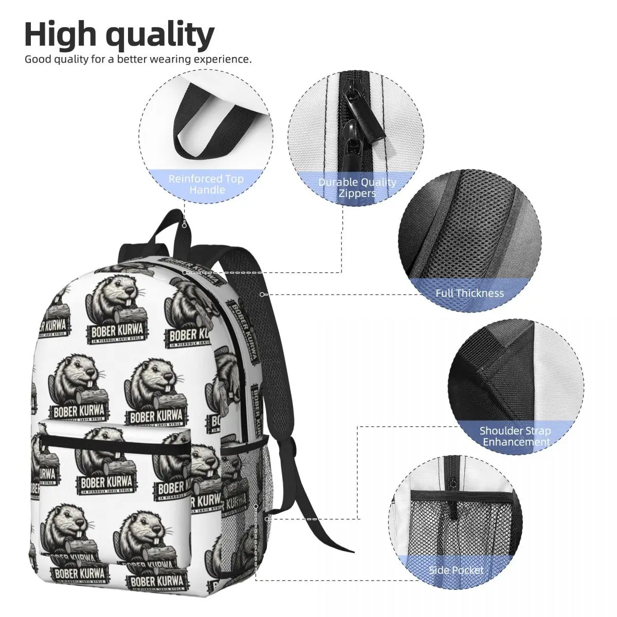 Poland Beaver Bober Polish Bobr Kurwa Backpack Daypack Large Capacity Boys Girls BookBag School Bag Shoulder Bags for Men Women