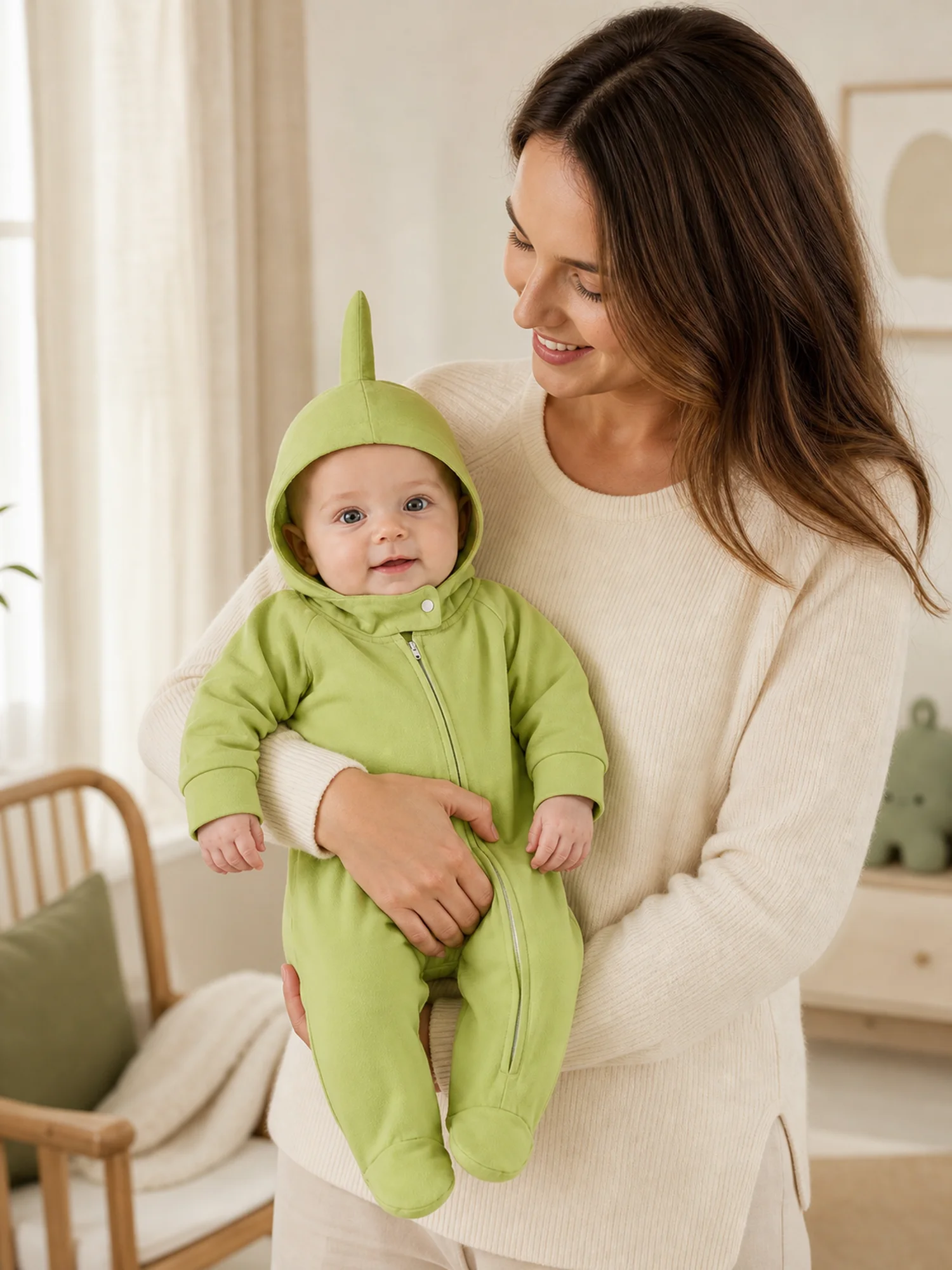 Baby Dinosaur Hooded Footed Romper 95% Cotton Zipper Long Sleeve Jumpsuit Newborn Infant Cartoon Costume Outfit for Boys Girls