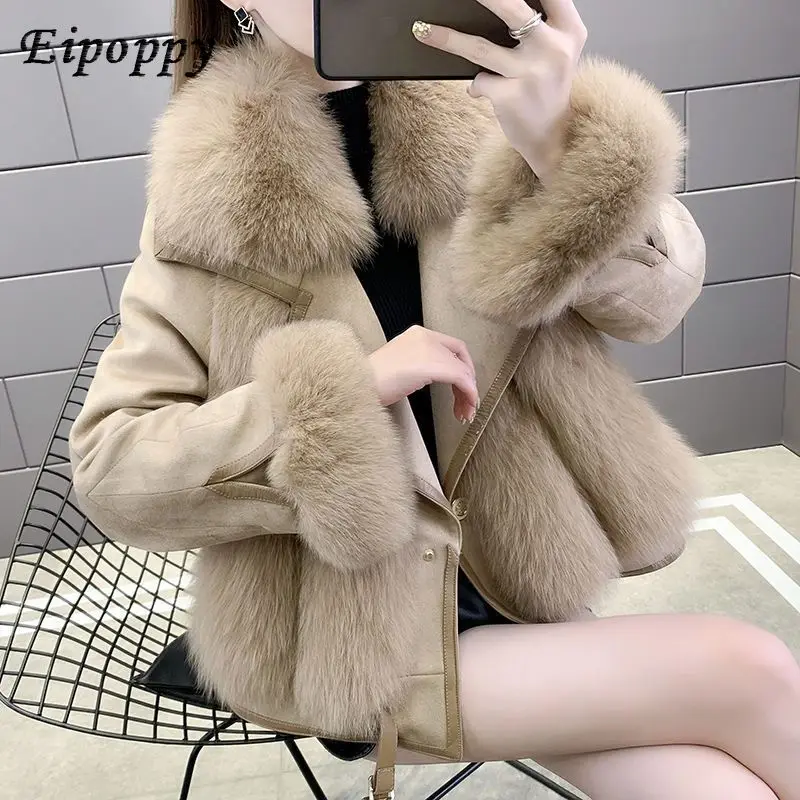 New Faux Suede Faux Fox Fur Faux Fur Coat Female Winter Haining Fashion Fur and Leather Overcoat