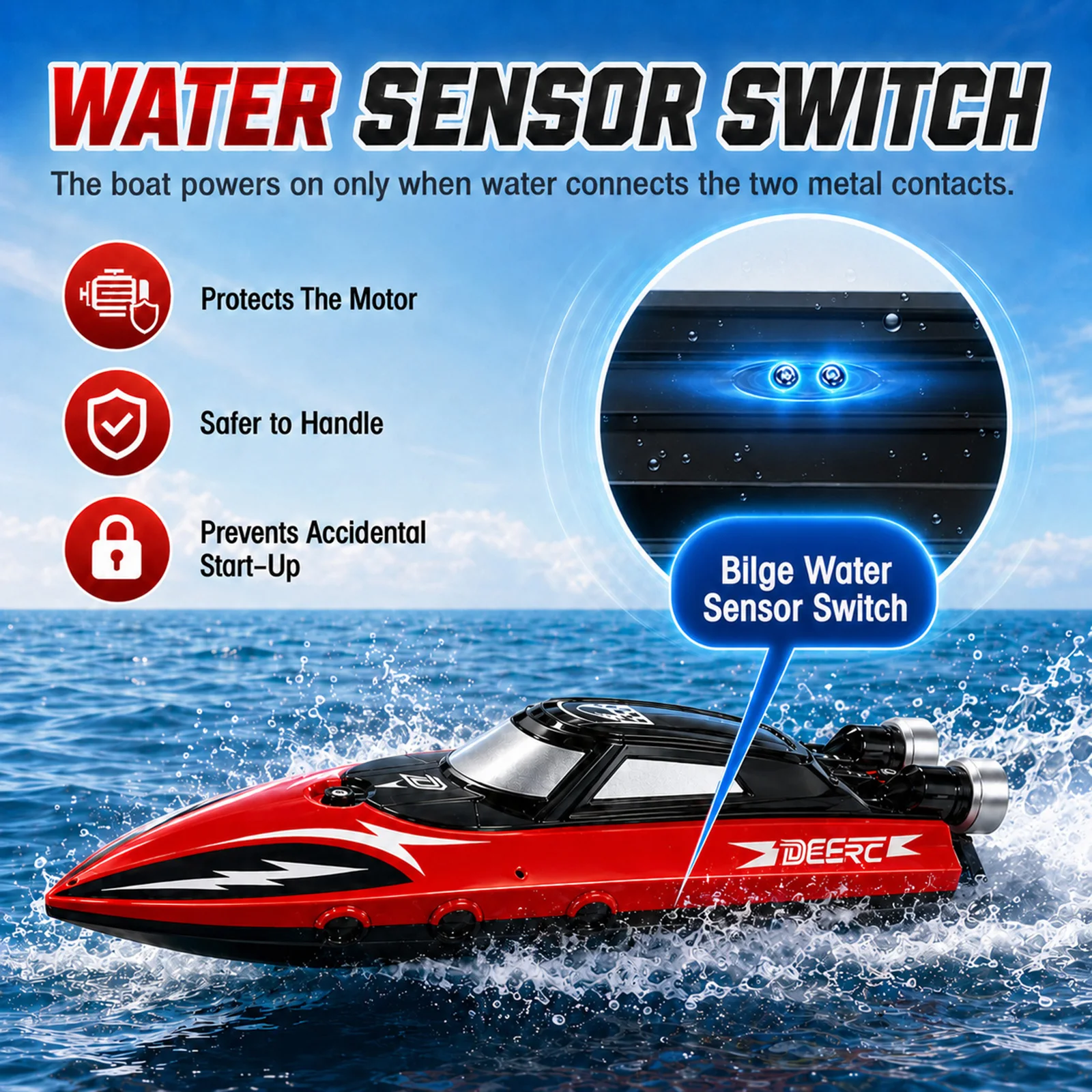 RC Boat for Kids Adults, 2.4GHz Remote Control Racing Speed Boat, Waterproof Water Toy with Sensor Switch for Pool Lake Pond