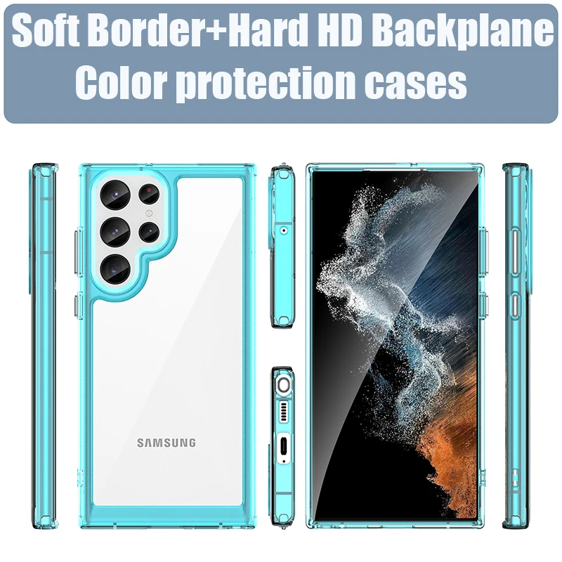 Farbe TPU Soft Frame+PMMA Hard Transparent Case für Samsung S23 Ultra S22 Ultra Plus FE A54 A53 A13 A33 A34 A24 stoßfeste Abdeckung