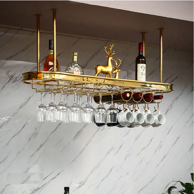 2023 Russia Metal Red Wine Rack Stainless Steel Fashion Gold Bar Counter Hanger Upside Down Storage Rack For Home Decorative