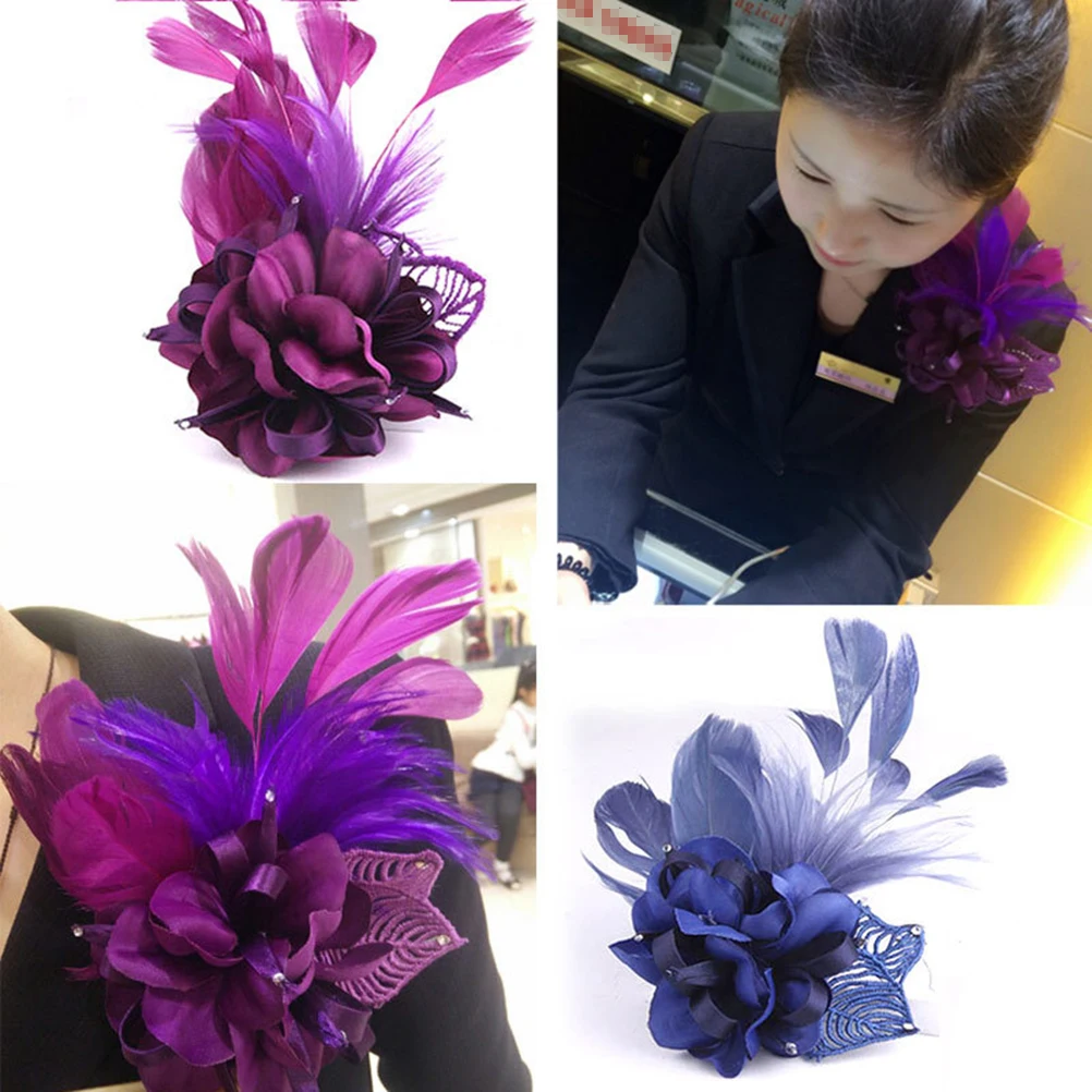 

Flower Purple Wedding Brooch Corsage Cloth for Women Dresses Girl Brooches Veil Miss