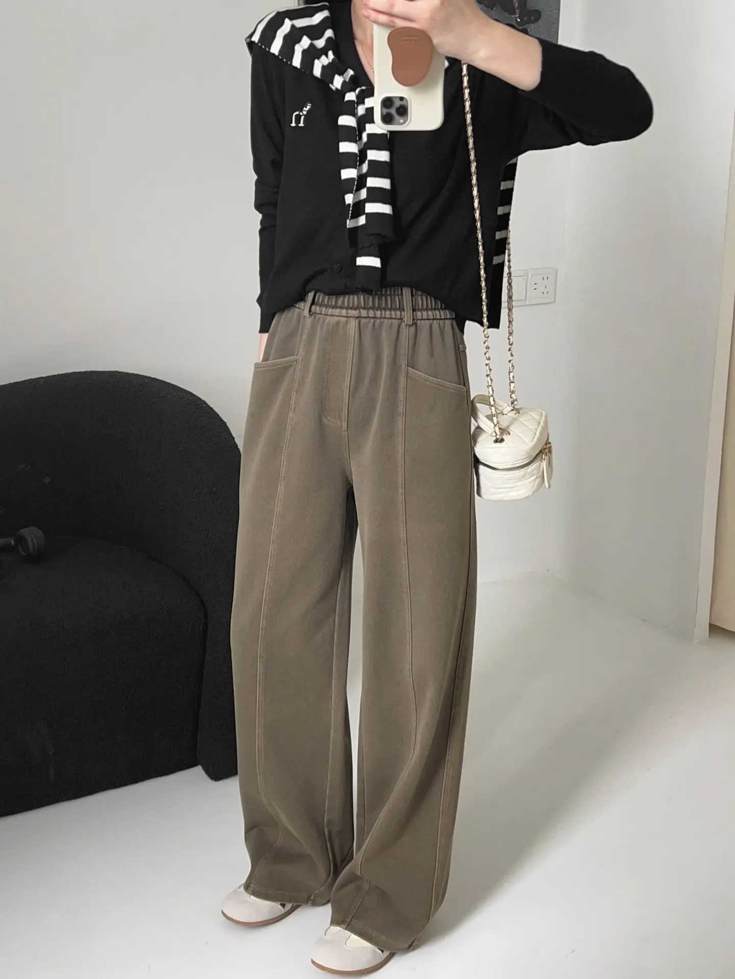Wide Leg Pants Tassel Elastic Waist Straight Womens Summer Spliced Elasticated Chic Ins Style Social Clubbing Quick-Drying Modal
