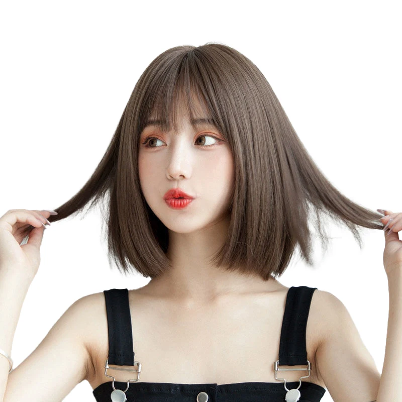 13 インチ ボブ ストレート 人工毛 ローズ イントラネットは、女性の日常パーティー ハロウィン ウィッグ 前髪付きファッションに適しています。