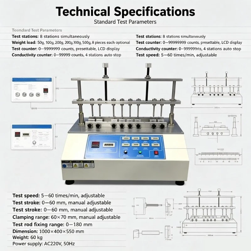 Multi-station Button Endurance Tester With 50-500g Load Weights for Mobile Phone Remote Controller Key Test