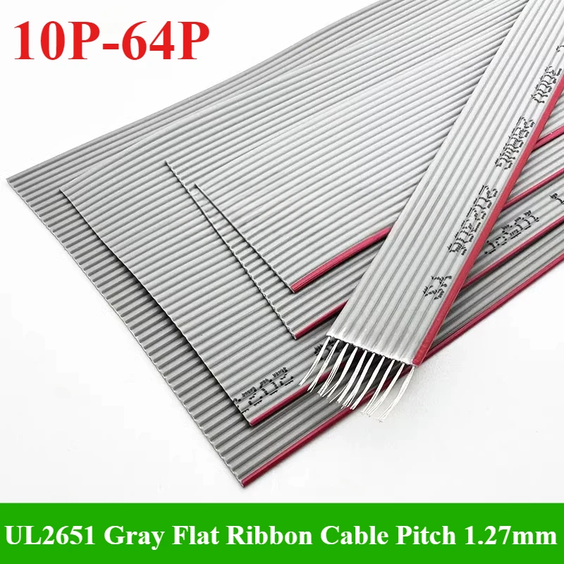 

1/3/5/10meter 1.27mm Gray Flat Ribbon Cable Wire 10/14/16/20/26/30/34/40/50/60/64P 28AWG UL2651 300V for 2.54mm IDC Connector