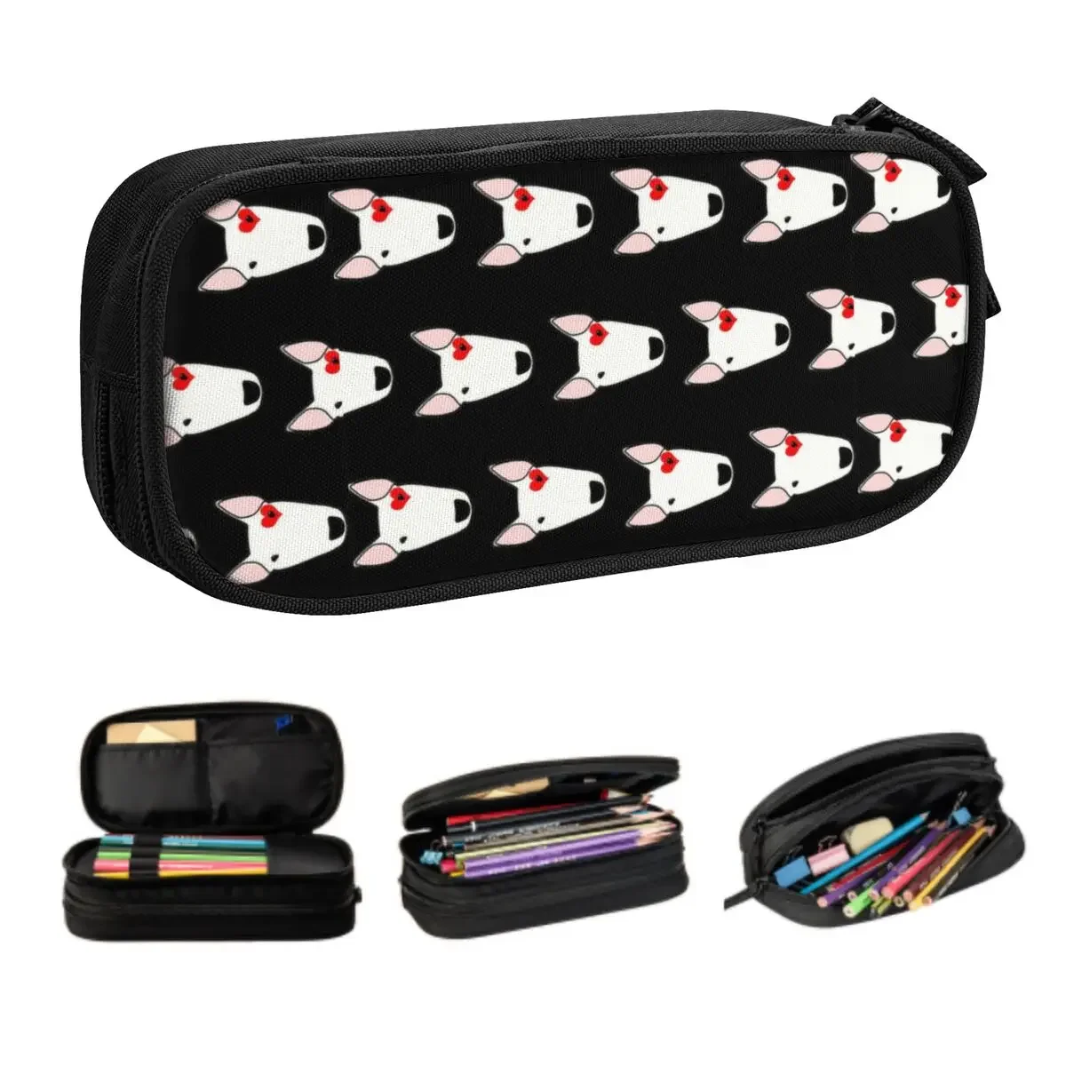 Custom Cute Valentine Bully Dog Pencil Cases for Boys Gilrs Large Capacity Bull Terrier Puppy Pencil Pouch Stationery