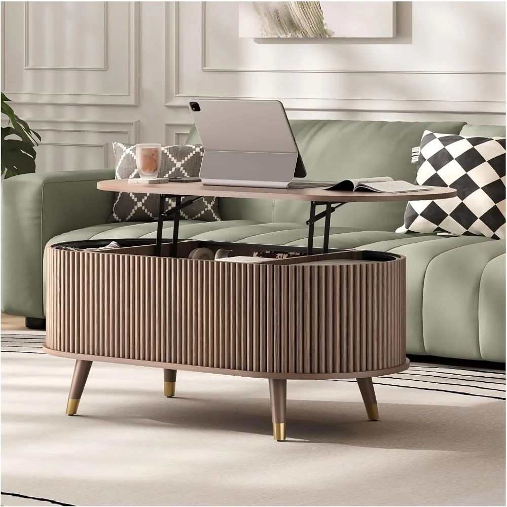 

Oval Coffee Table with Storage,42.5” Mid Century Modern Coffee Table with Lifting Top,Fluted Center Tables for Living Room,