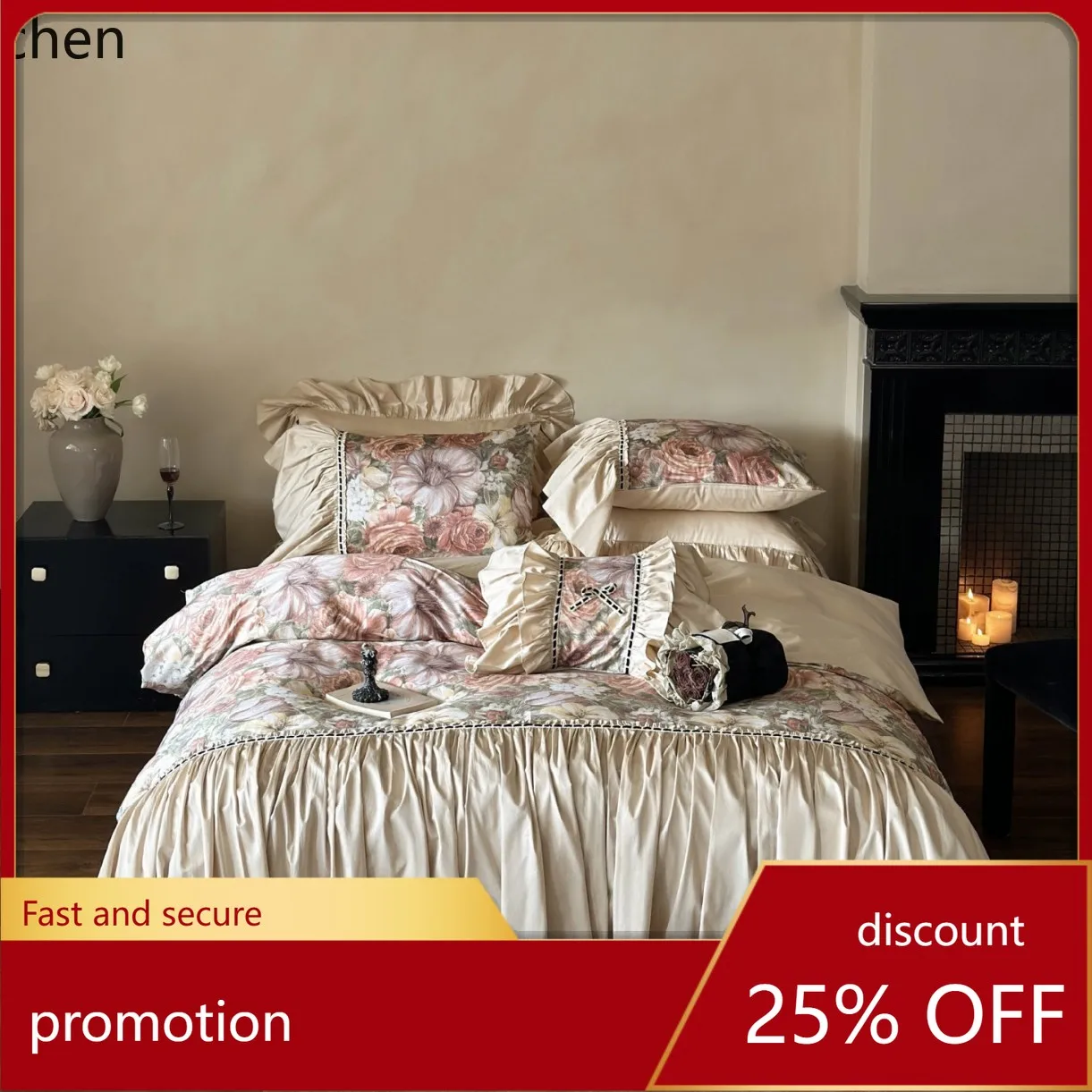

HXL Oil Painting Style Lace Four-Season Skin-Friendly Pure Cotton Four-Piece Set