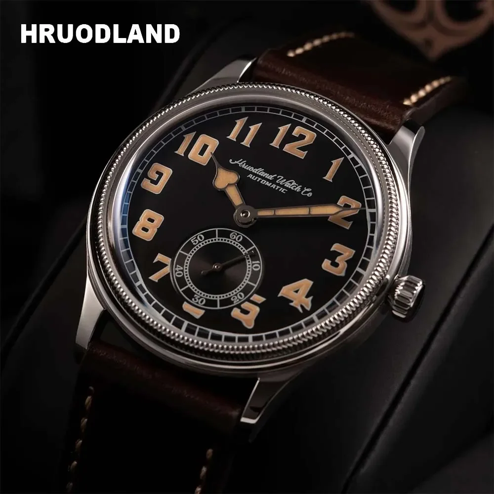 2024 New Hruodland Classic Men Automatic Mechanical Watches Stainless Steel black Leather waterproof 5Bar sports watches for men