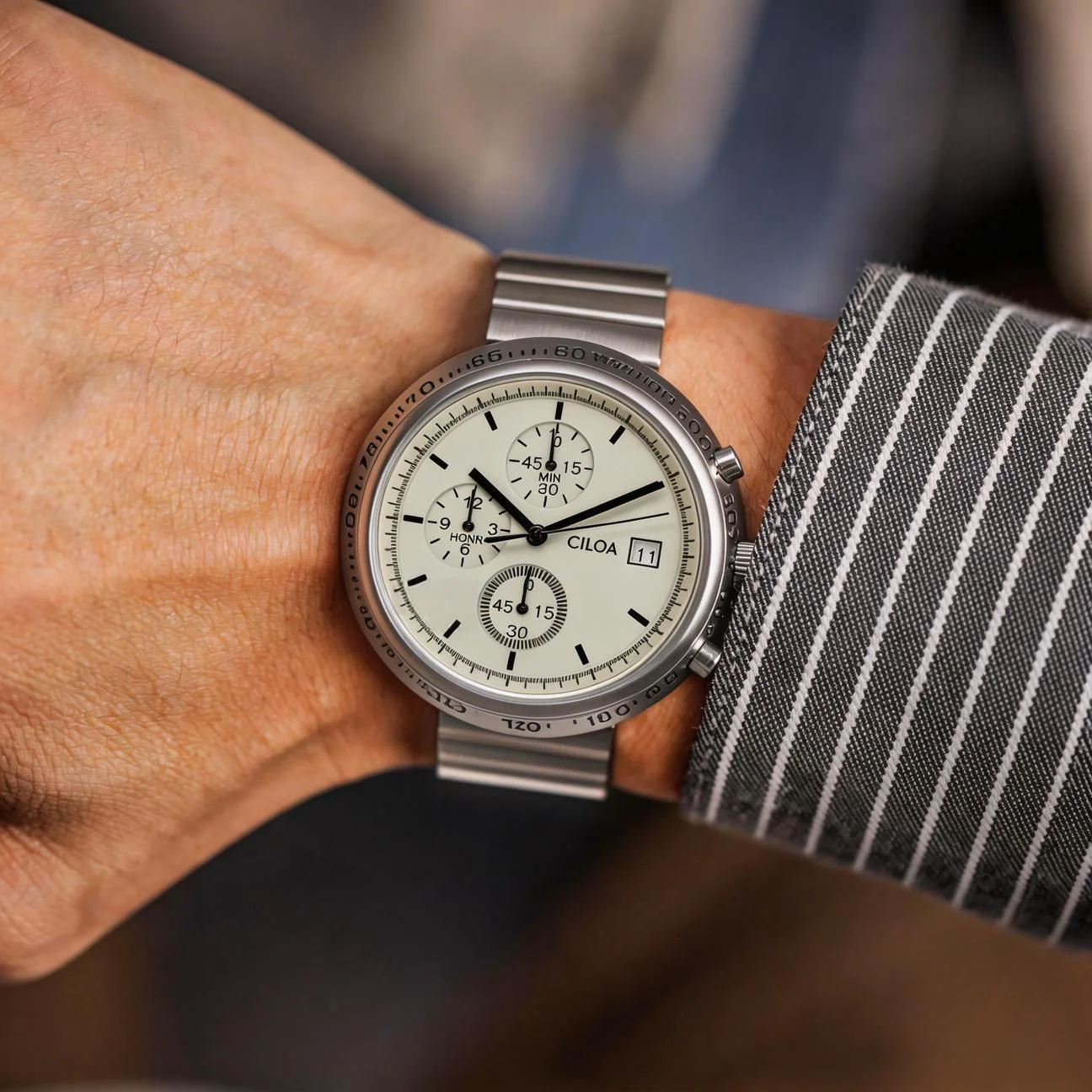 Minimalist Silver Chronograph Men Watch White Dial Stainless Steel Mesh Strap Business Casual Multifunctional Quartz Wristwatch Male Dress Watch Gift