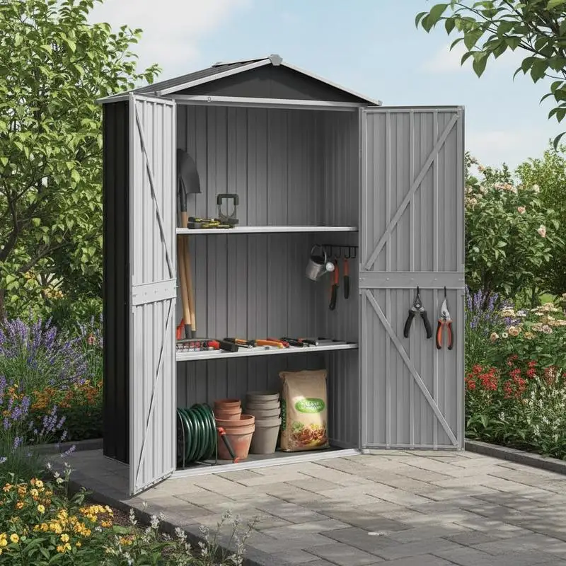 Caseta de jardín para herramientas y material de jardinería – Acero galvanizado – Resistente a la intemperie con ventilación