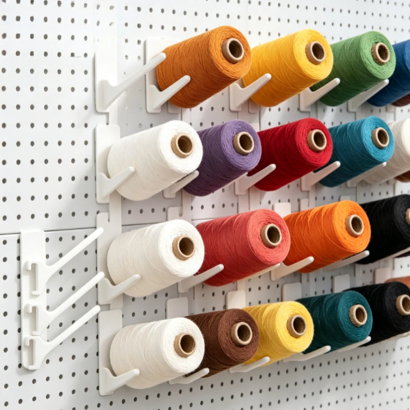 White Thread Spool Pegboard Hooks Compatible with Skadis Pegboard for Thread Embroidery & Sewing Craft Room Organizer