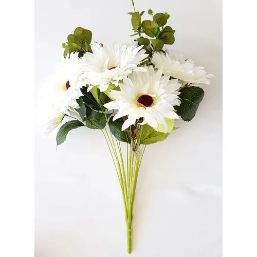 AdresiYapayÇiçek Artificial 5 Anadal Big Head Chrysanthemum Bundle 55 cm White