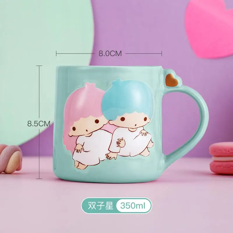 

Керамическая кружка Sanrio Gemini, милый мультяшный бытовой красивый детский напиток, чашка для воды, чашка для завтрака, креативный рельеф, новый стиль