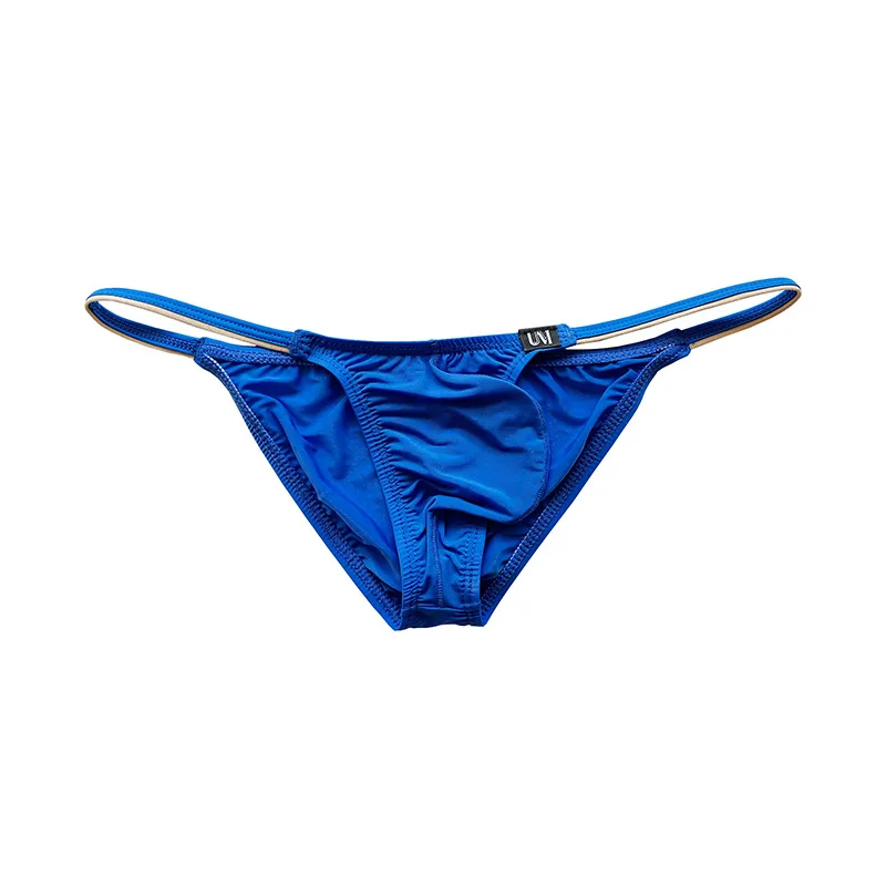 Solid Color Men Bikini Panties, Low Rise Contrast Thin Strap, Smooth Ice Silk 3D Bulge Pouch Male Triangle Underpants