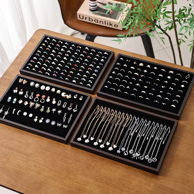

Black Jewelry Tray Necklace Ring Earring Storage Plate Counter Ornament Display Stand Stall Props