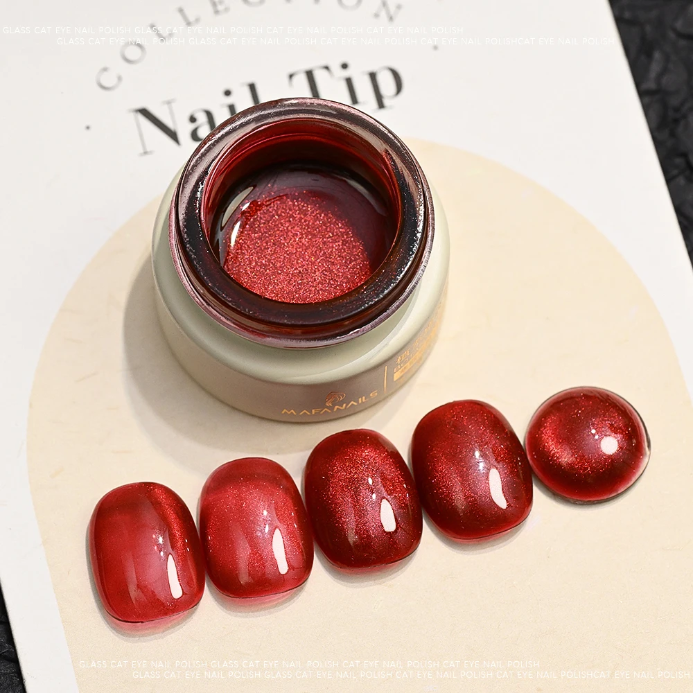 Esmalte de uñas en Gel de ojo de gato rojo rubí, 8ml, magnético brillante, semipermanente, Gel LED/UV para barniz de manicura para fiesta de Navidad
