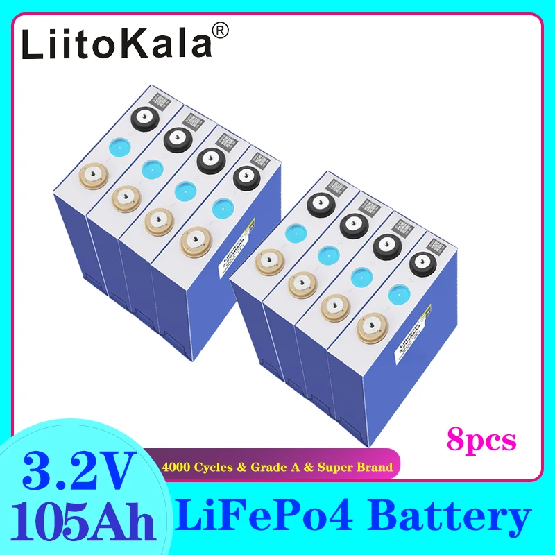 

8pcs LiitoKala 3.2V 100Ah 105Ah lifepo4 battery cells DIY 12V 24V 48V electric vehicle RV solar cell pack EU/US duty-free