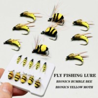 6Pcs/10Pcs Fly Fishing Flies Lure Bionics Bumble Bee&Yellow Moth Bait Fishing for Carp Bass Salmon Trout Wet Flies Fishing Gear