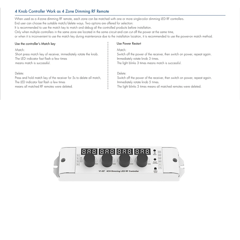 Skydance V1-KF DC12-48V 4Knob + Key + 2.4 جيجا هرتزRF 4 قناة 4A/CH PWM LED باهتة التبديل تحكم لشريط LED أحادي اللون #6