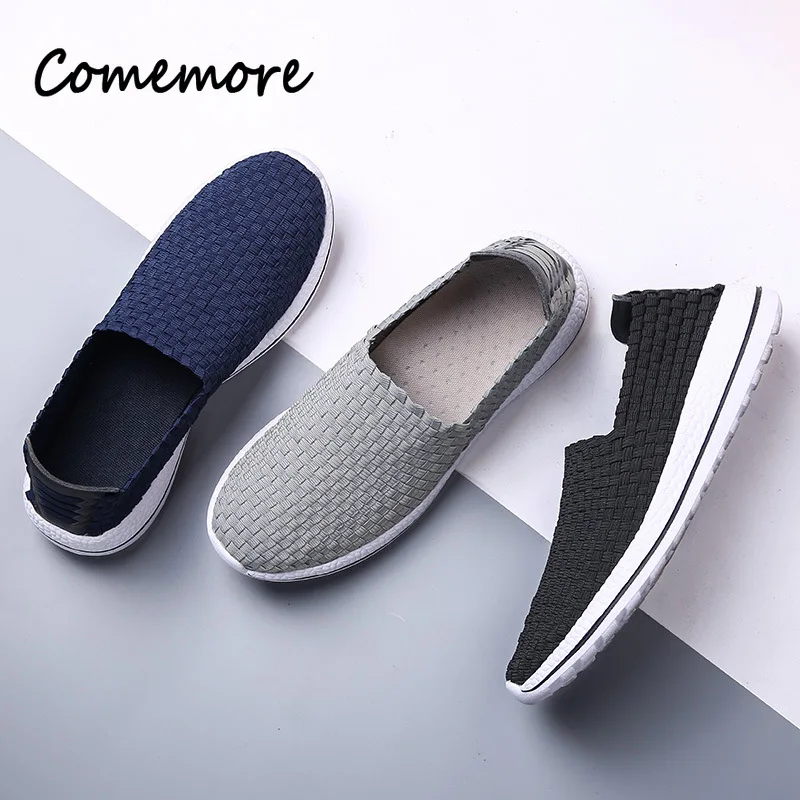 Comemore Men Causal Shoes Comfort Breathable Anti-slip Handmade Woven Footwears Couple Flats Shallow Loafers Zapatos De Mujer