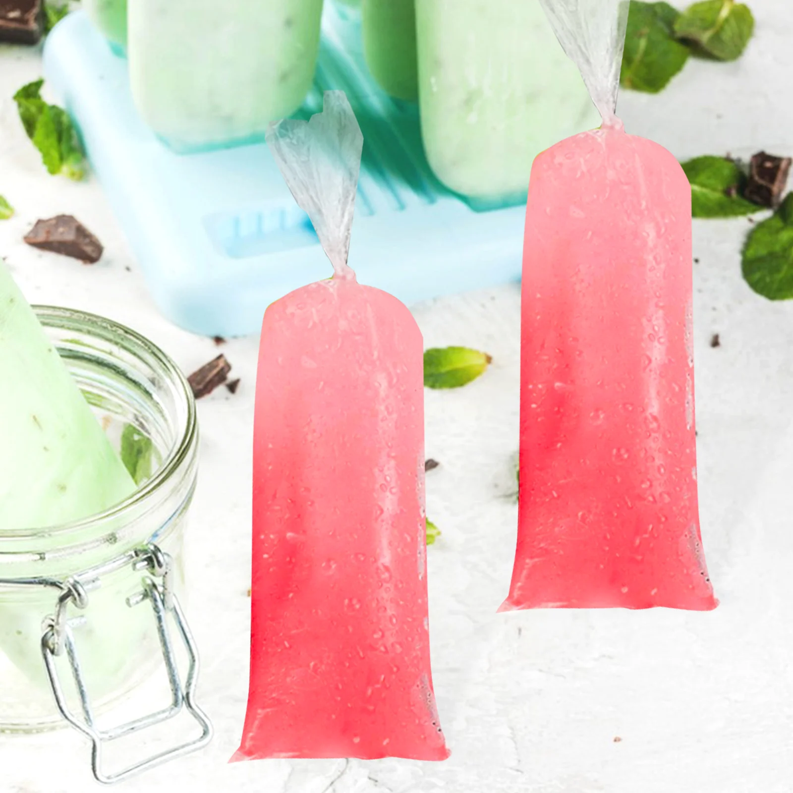 

100pcs Pop Bags Disposable Plastic Pouches for Ice Cream Yogurt Drinks Large Capacity Freezer Bags Ice Mold Kitchen Bar