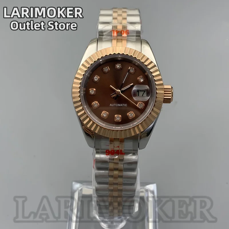LARIMOKER 26mm 28mm Women's Silver Rose Gold Mechanical Watch NH05 Movement Brown Dial Sapphire Glass Elegant Women's Watch