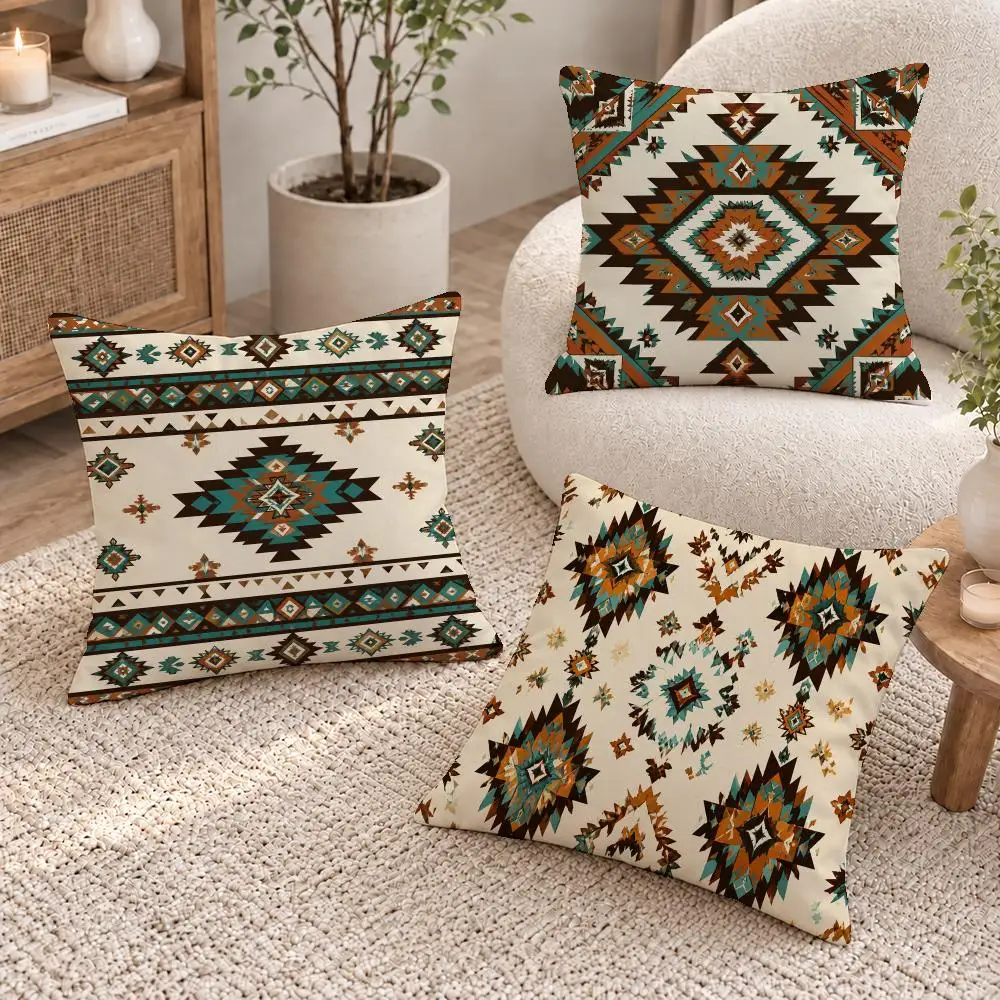 Bold Art Navajo Cushion Cover Short Plush Pillow Cover, Washable Wrinkle-Resistant for Sofa Bedroom Decor Gift