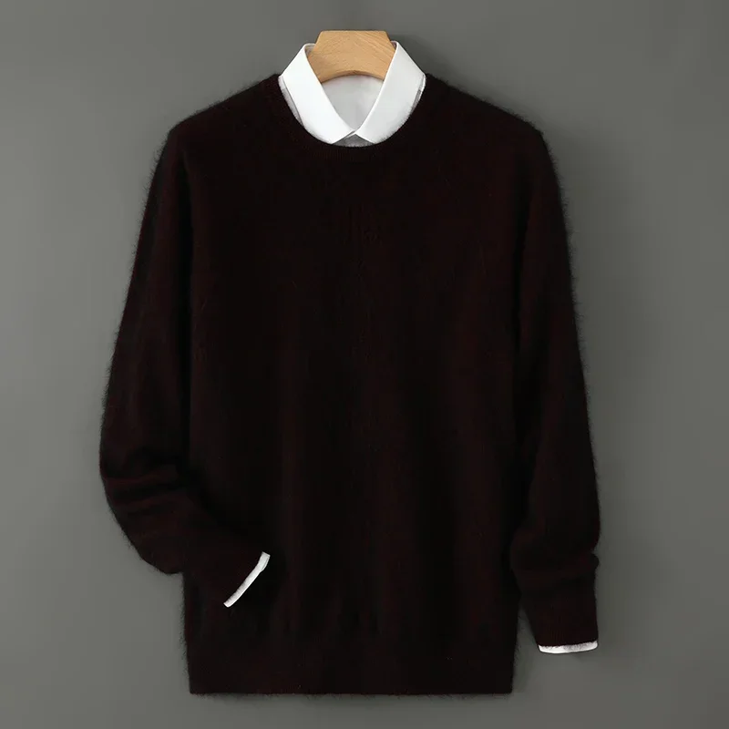 Pull à col rond en cachemire de vison pour hommes, pull en tricot chaud, forme de diamant, pull d'affaires décontracté, optique moyenne, automne, hiver