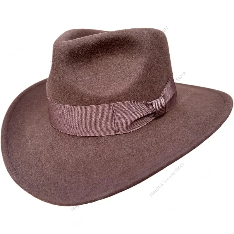 Wool Felt Crushable Cowboy Fedora Outback Hat Water Repellent Dr Henry Indiana Jones Jr Cosplay