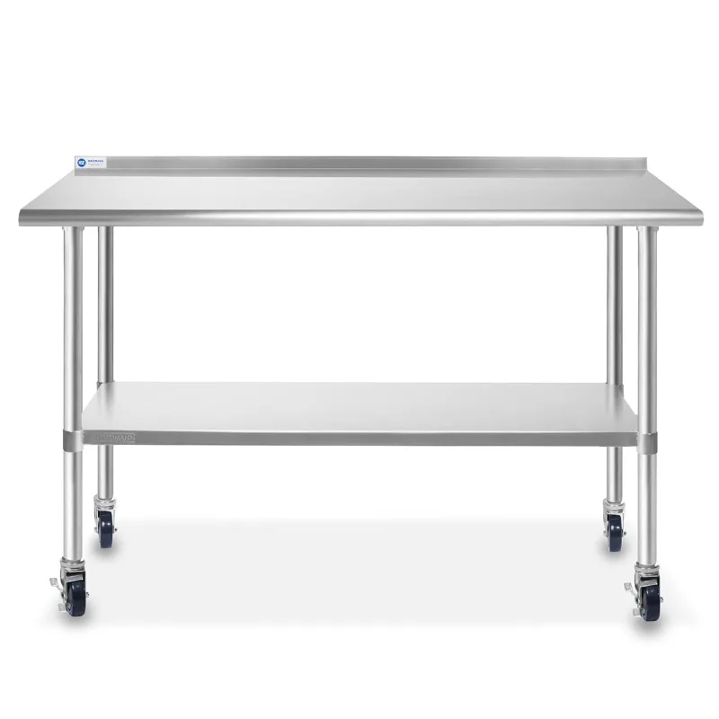 GRIDMANN Stainless Steel Table 60 in. x 24 in., NSF Commercial Kitchen Prep & Work Table w/ Backsplash and Wheels