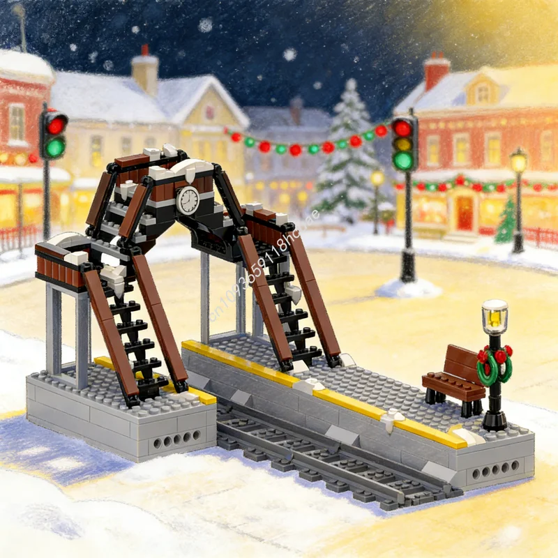 

247 деталей MOC: Набор для сборки рождественской вокзалы (часть 1), конструктор, развивающая игрушка, идея для подарка, для детей