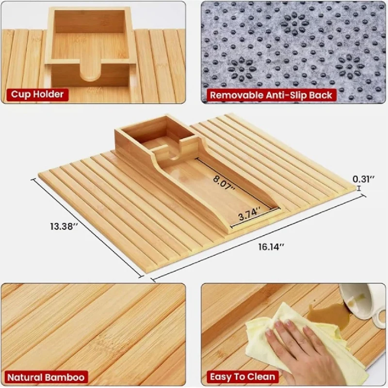 صينية مسند ذراع الأريكة، حامل أكواب الأريكة، صينية من الخيزران مع حامل أكواب، صينية حامل أكواب أريكة من الخيزران-ABAM