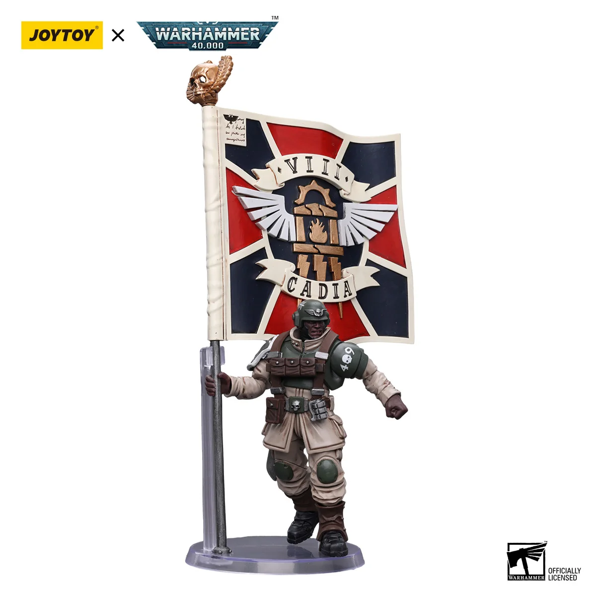 JOYTOY 1/18  Action Figure  Astra Militarum Cadian Command Squad Veteran with Regimental Standard Mobile Soldier  Model Toy