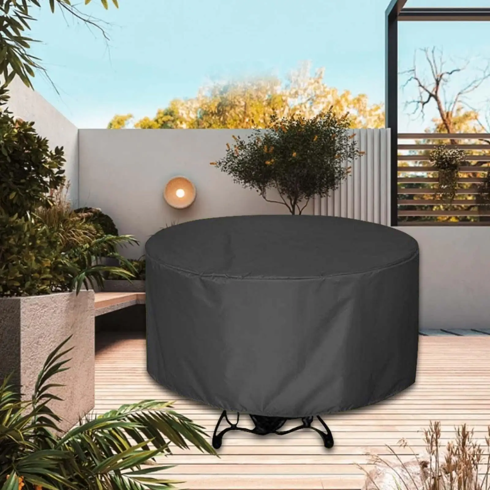 Outdoor Table Cover Round Easy to Install Accessories Waterproof Black Outdoor Dining Table Chair Cover for Backyard Garden Lawn