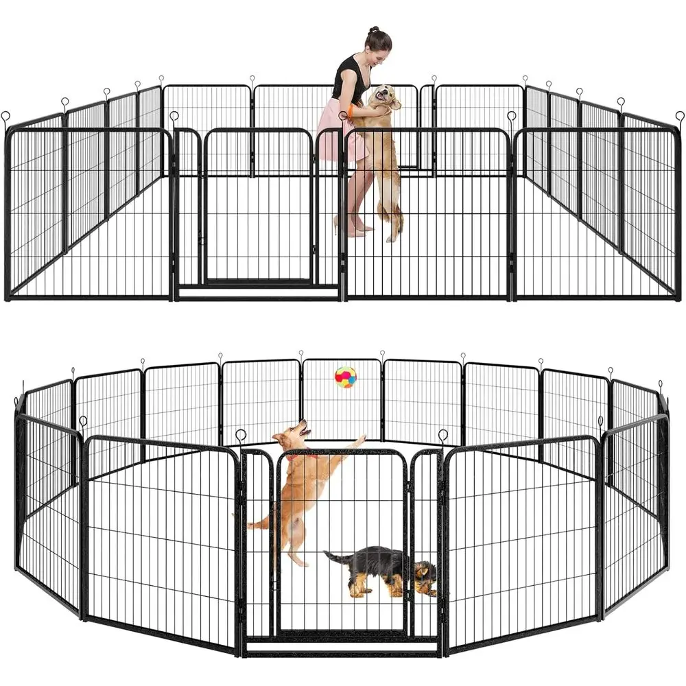 

Outdoor Heavy-Duty Dog Playpen, 16 Panels, 32 Tall, Anti-Rust, Portable for Camping, RV, Yard, 140 Sq. Ft., Black