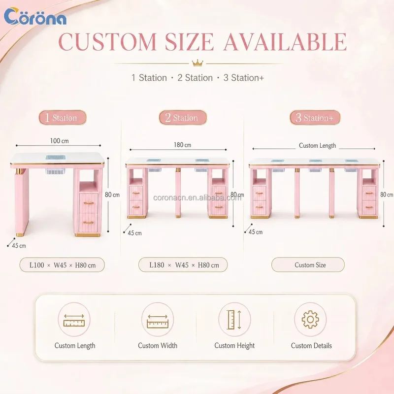 OEM One Stop Salon Solution Supplier Professional Nail Salon Furniture Manicure Table with Storage Cabinet