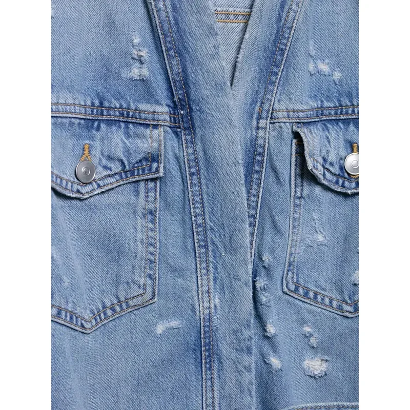 Retro V-neck Women's Denim Jacket Loose Casual Korean Fashion Summer 2025 All-match Simple Style for Women
