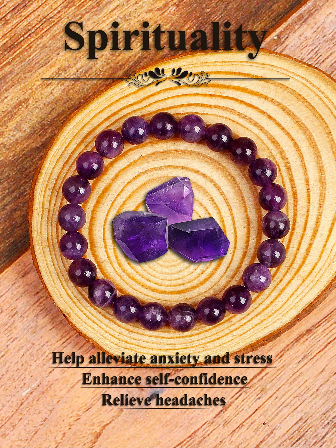 Original Reiki Amethyst Bracelets for Women Men Real Natural Crystal Stone Beads Bracelet Pulsera Body-Purifying Energy Jewelry