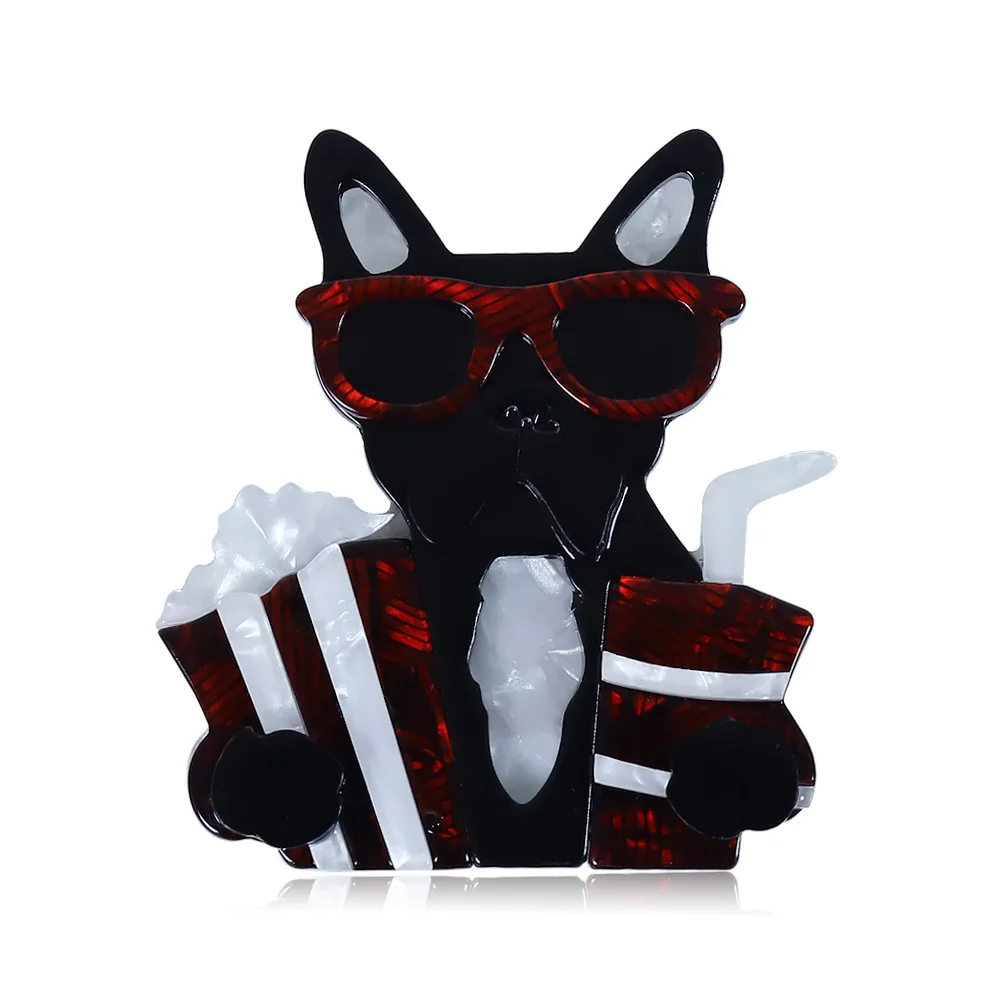 Broche de cubo acrílico Retro, gafas de sol, perro fresco, palomitas de maíz, bolsa con Pin para bebidas, decoración de ropa, accesorios creativos