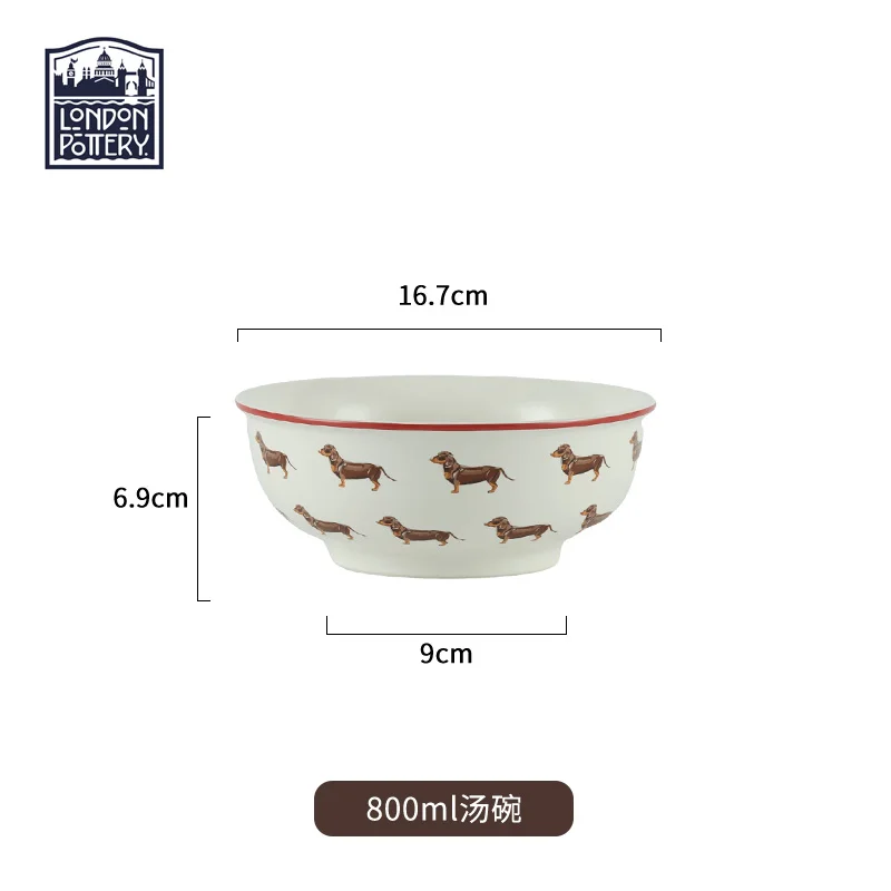 London Pottery 800ML dog ceramic pottery soup bowl fruit bowl noodles salad bowl pretty tableware for kitchen