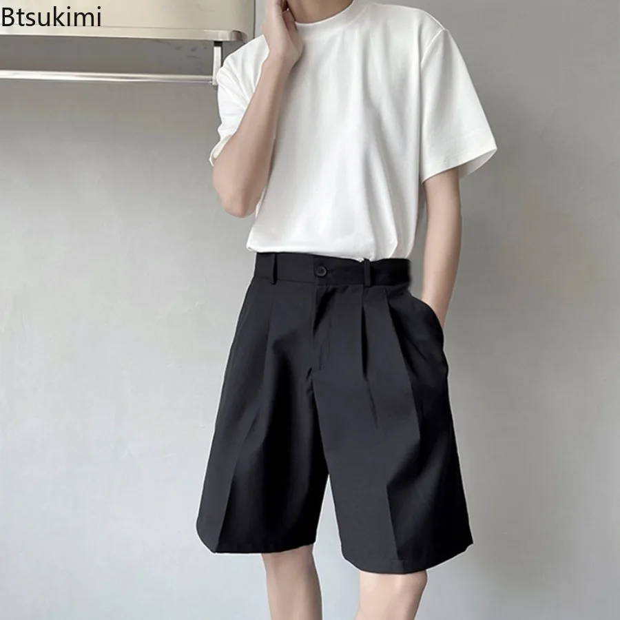 Summer British Style Suit Shorts Men's Casual Loose Wide Leg Long Shorts Fashionable and Trendy Male Casual Five Quarter Pants